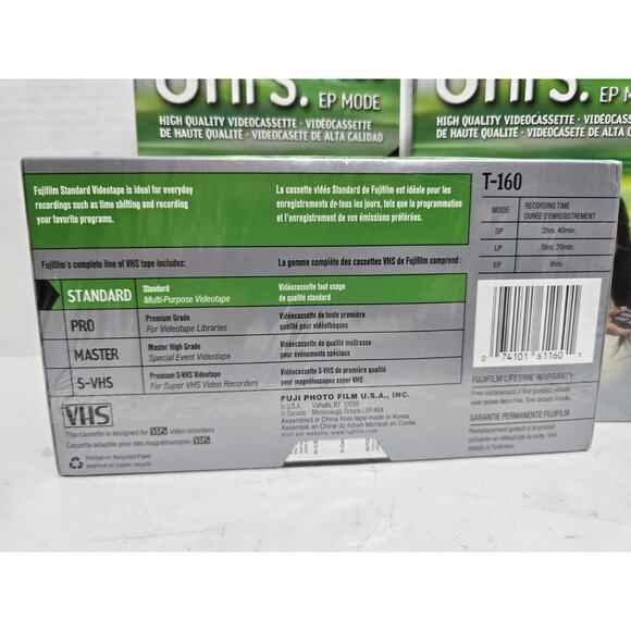 3 - Fujifilm High Quality 8 Hour VHS T-160 Blank Video Cassette Each New Sealed - Picture 2 of 3